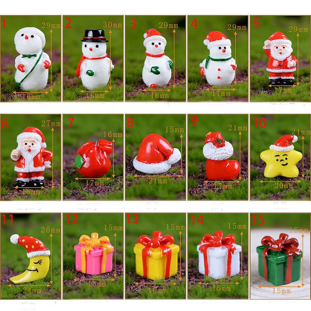 Herrnalise Christmas Miniature Snowman Figurines Tiny Mini Resin Fairy Dollhouse Garden Ornaments DIY Material Christmas Pendant Accessories DIY for