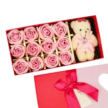Rose Soap Flower Box 12PCS Romantic Rose Soap Flower Animal Toys Bear Doll Decoration Best Gift Festival Box#40