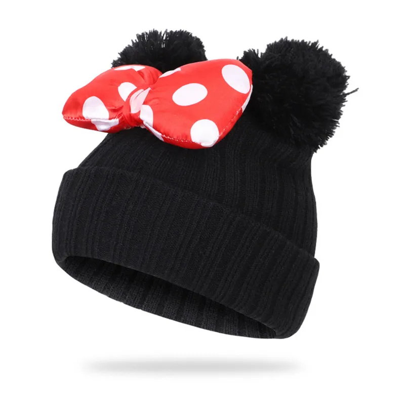 

2020 New Fashion Baby Winter Knit Hat Soft Warm Double Cap with Polka Dot Bow for Little Girls Boys cute cotton hat wholesale