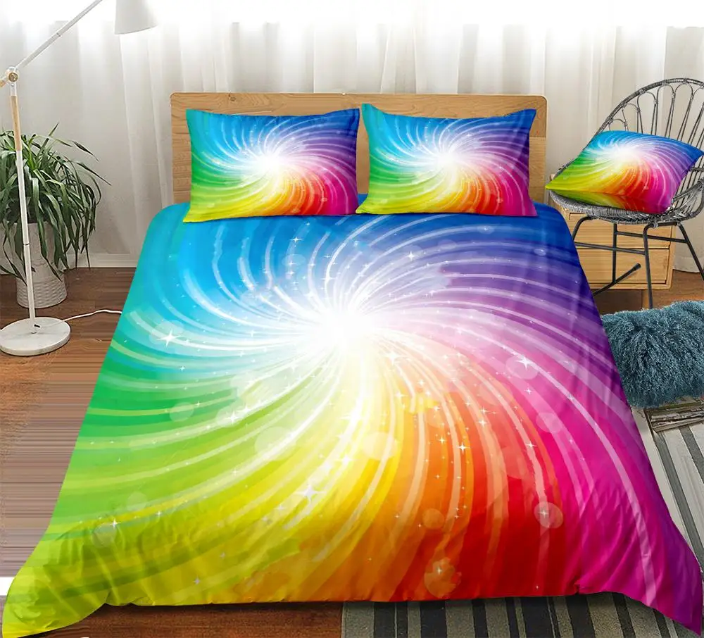 Rainbow Bedding Set Love Heart Bed Linen Rainbow Duvet Cover Set