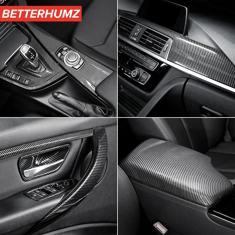 BMW F30 F34 F32 3시리즈 4시리즈 카본 파이버 ABS 자동차 센터 콘솔 도어 핸들 커버 트림 스티커 키트 자동차 내부 액세서리