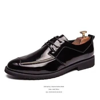 

Spring autumn fashion week men shoes pointe black men leather shoes gold stripe lace-up solid Breathable daily casual men shoes