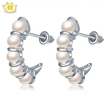 

Hutang Round 3.5-4.0mm Round Pearl 925 Silver Stud Earrings Natural Fresh Water Pearl Sterling Silver Fine Elegant Jewelry Gift