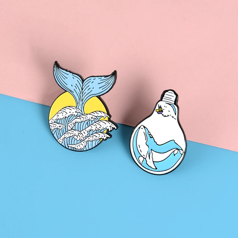 

Gorgeous Painted Whale Pins Wave Sea World in Light Bulb Brooches Badges Bag Accessories Lapel Pins Jewelry Gifts for Friends