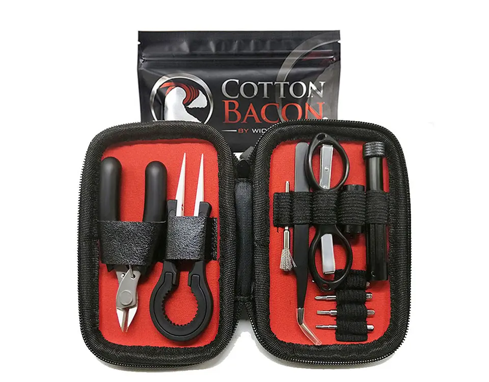 Tools and Cotton Набор инструментов для электронных сигарет DIY, сумка для электронных сигарет, органический хлопок, готовые катушки, провода, катушки, джиг, керамические пинцеты для двигателя OBS, RBA, RDA, Атомайзер - Цвет: Tools and Cotton