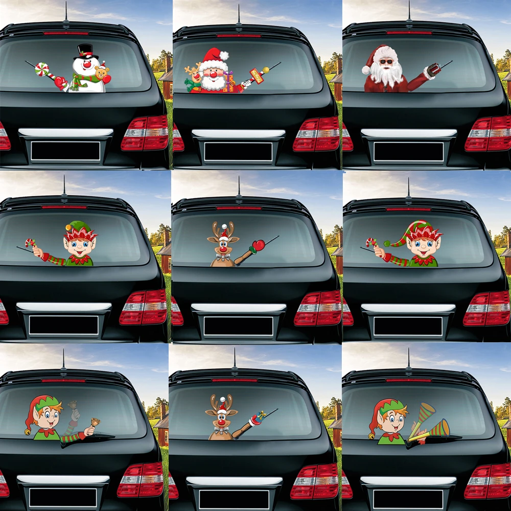 Санта-Клаус забавный стикер s подарок к Рождеству праздничные Автомобильные украшения автомобильное заднее лобовое стекло развевающаяся наклейка стеклоочистителя s для Рождественского украшения автомобиля