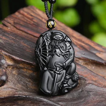 

Natural Obsidian Zhong Kui Pendant Necklace Fashion Accessories Jewelry Carved Amulet Luck Gifts Women Sweater Chain