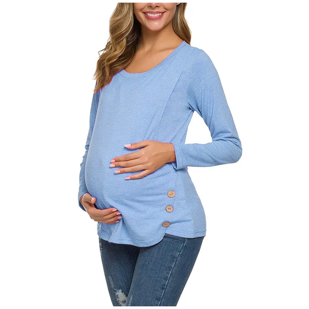 Блузки и топы для беременных размера плюс, блузки для беременных, туника с боковой пуговицей, зимняя одежда для кормления грудью Y99
