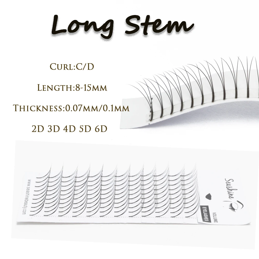 

Seashine Premade Fans Eyelashes Extension 8-15mm 0.05 0.07 0.10 Thickness Russian Volume Lashes Extension Long Stem Premade Fans