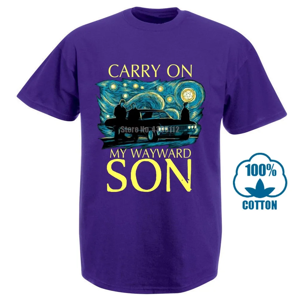 Сверхъестественное Carry On My wayard Son Звездная ночь футболка черный хлопок для мужчин S 6Xl - Цвет: Фиолетовый