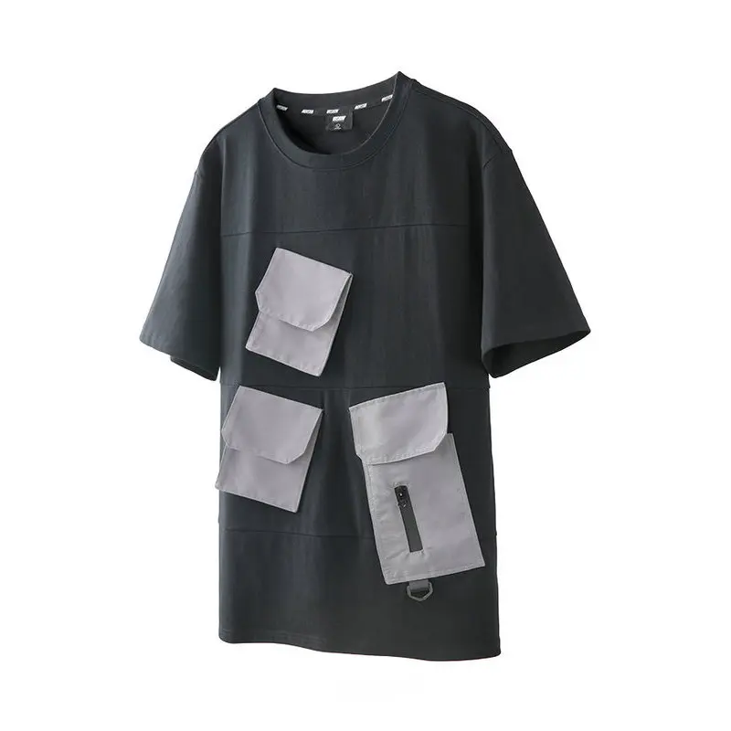 VIISHOW уличная Мужская футболка, брендовая Повседневная футболка с несколькими карманами, мужские топы, новая летняя футболка с коротким рукавом TD1458192 - Цвет: Black