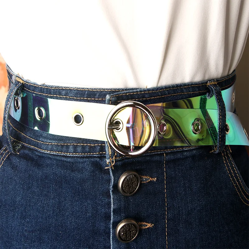 Renie SEAN женский ремень для джинсов ПВХ прозрачный пластиковый ремень для женщин круглая пряжка Высокая мода Дамский цветной ремень для брюк - Цвет: transparent
