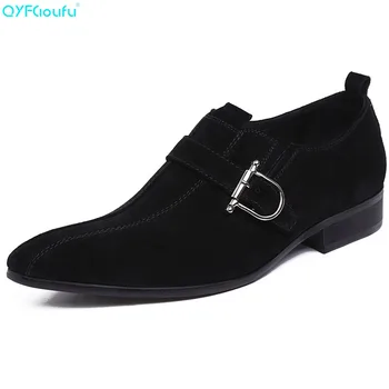 

QYFCIOUFU 2018 Fashion Men Suede Genuine Leather Shoes Hasp Mlae Wedding Classic Business Party Office Wedding Flats Dress Shoes