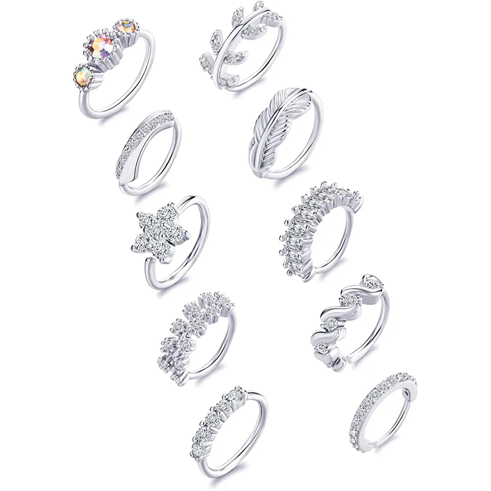 Nose Piercing Hoop Ring Hinged Segment Zircon Septum Piercing Opal Ear Cartilage Tragus Helix Lip Nariz Pircing Cuff Goth Hoop