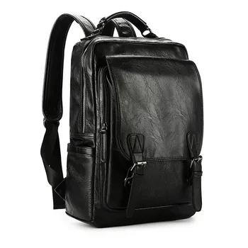 

New Korean fashion trend men's backpack student travel buckle PU leather bag