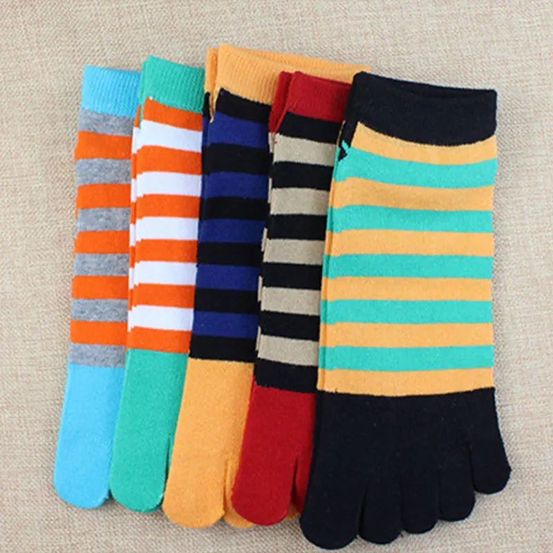 Носки с пятью пальцами мужские хлопковые короткие носки весна-осень повседневные носки-следки разноцветные носки с полосатым носком Calcetines Hombre