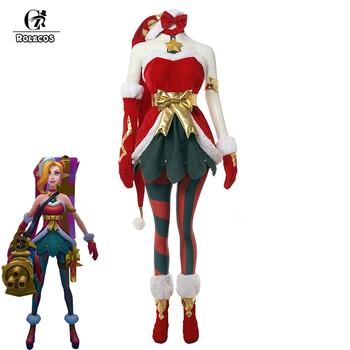 

ROLECOS Game LOL Jinx Cosplay Costume Christmas Rascal Jinx Cosplay Dress Pants Hat Gloves Fancy Suit XMAS Party Sexy Costume