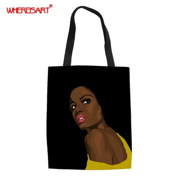 

WHEREISART Black Queen Prints Women Canvas Shopping Bags Eco Reusable Ladies Bags Teen Girls Beach Bags Vintage Band Bags 2019