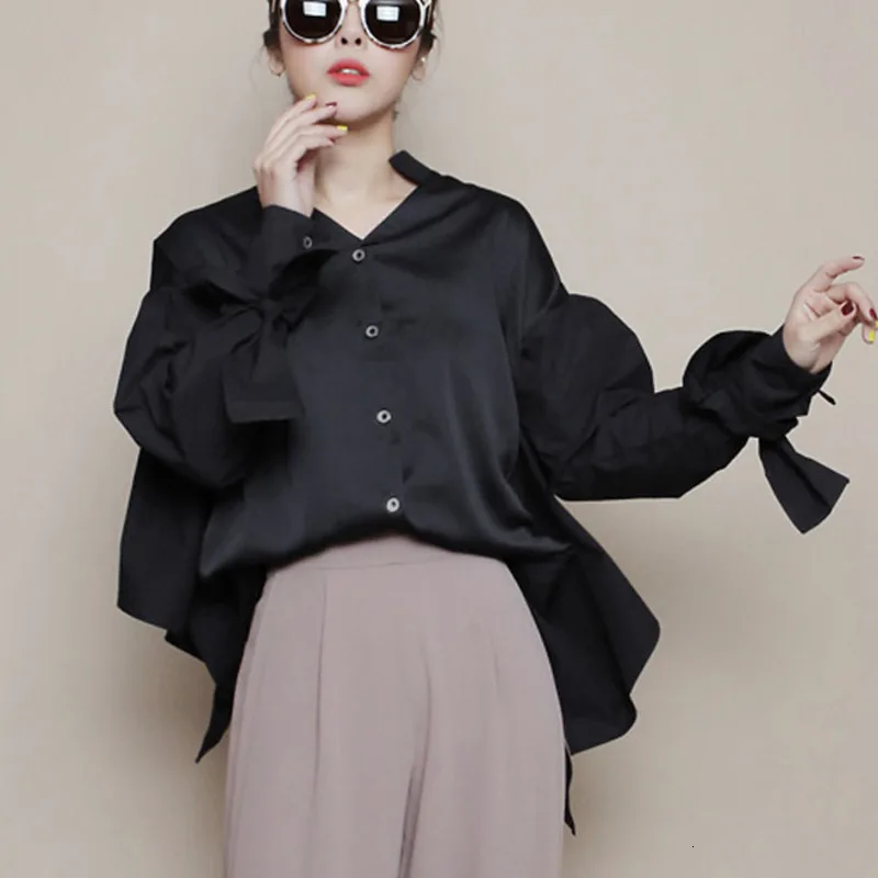 LANMREM Весенняя Новая модная повседневная женская Свободная рубашка с длинным рукавом и ласточкиным хвостом TC151
