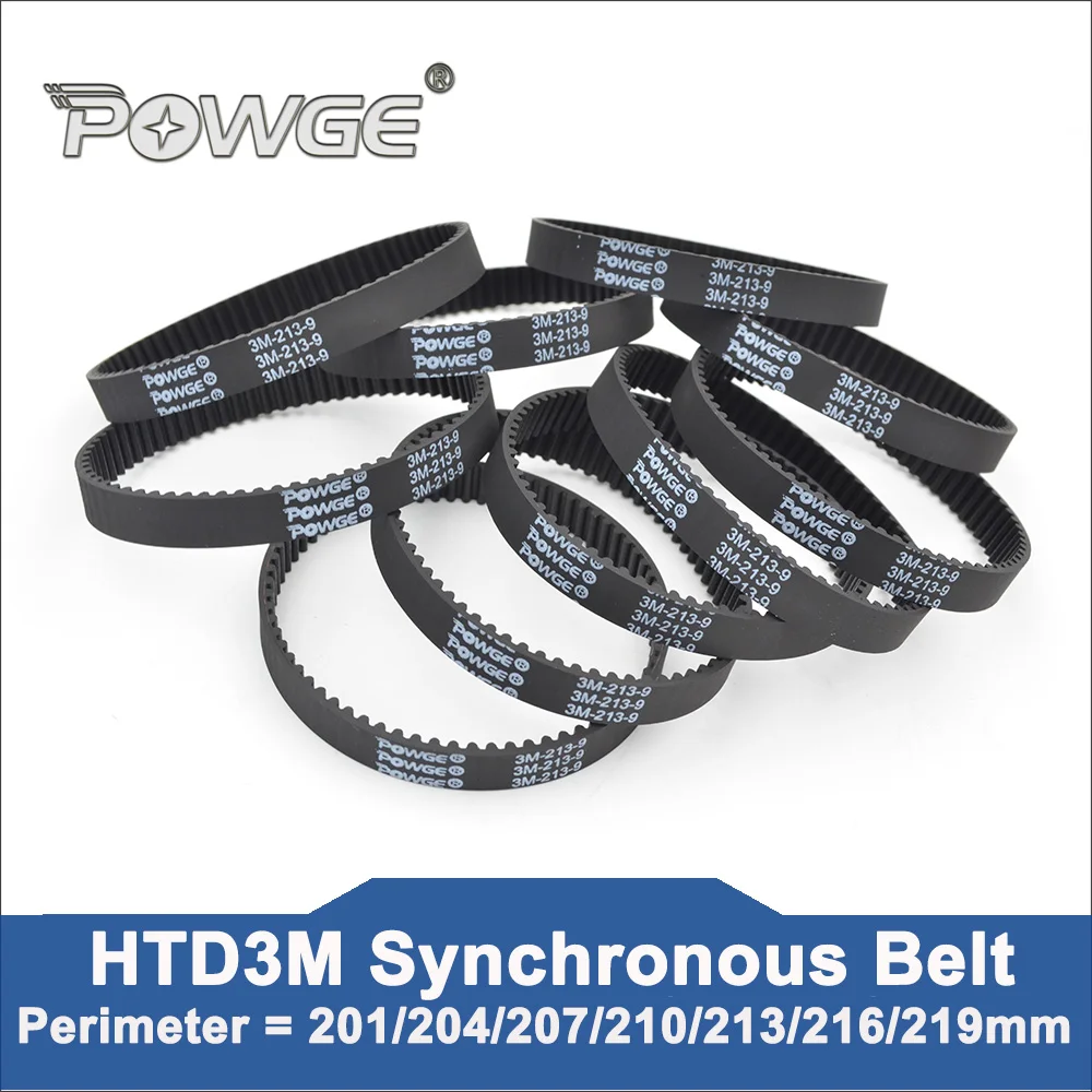 

POWGE 201 204 207 210 213 216 219 3M Synchronous Belt T=67/68/69/70/71/72/73 HTD3M Rubber Closed-Loop Timing Belt 213-3M 207-3M