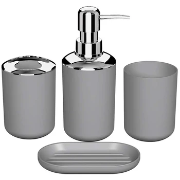 

4 Pcs Plastic Bathroom Accessory Set,Bath Toilet Brush Accessories Set with Toothbrush Holder,Toothbrush Cup(Grey)