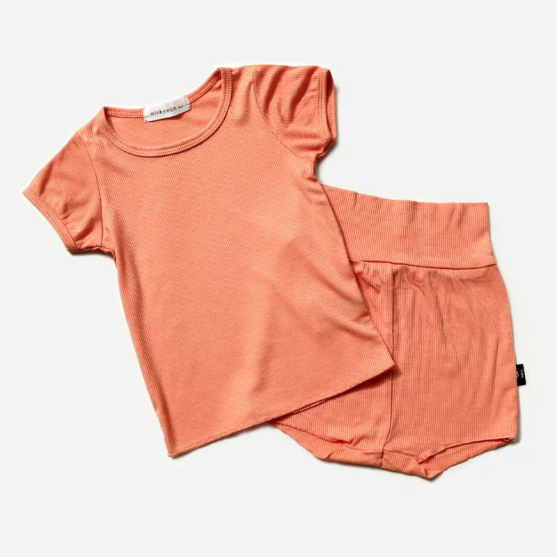 Newborn Baby Clothes Pajamas Set Cotton Summer Infant Ribbed Clothes Set Short Sleeve Sleepwear Baby Bodysuit Home Suit 2PCS kids clothing set