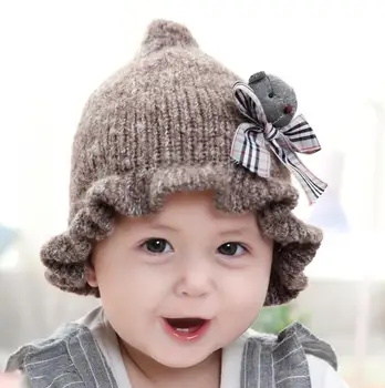 

Baby boys and girls knit hats Bear tail baby hats 1-3 years old children's wool hat baby products