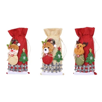 

3Pcs Christmas Wine Bottle Cover Knit Santa Claus Bottle Bags Sweater Wine Bottle Cartoon Wine Bottle Cover Decorations