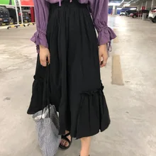 Осенние повседневные женские юбки с оборками, юбка с эластичным поясом в японском стиле, Женская плиссированная трапециевидная школьная юбка с высокой талией для женщин
