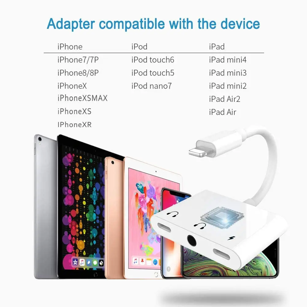 3 in 1 Charging Audio Adapter Headphone Splitter for Dual Lightning 3 5mm Jack Cable Fast Charger for iPhone SE 8 7 X iOS 13