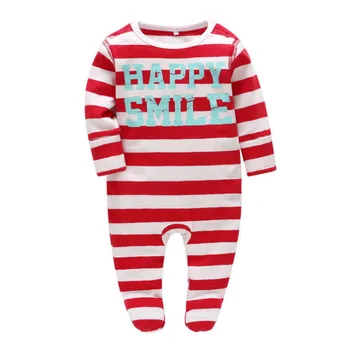 

Picturesque Childhood NewBorn Baby Boy Footies Red and White Striped Print Cotton Covered Button O-neck Babygrow Costume 1
