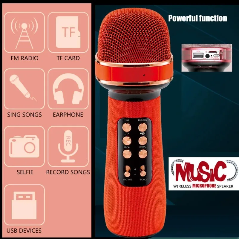 Bluetooth беспроводной динамик TWS для караоке микрофон ручной IOS Android Smart TV музыкальный