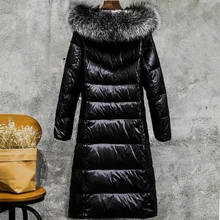 Женская зимняя куртка на утином пуху 90%, удлиненное худи больших размеров, теплая куртка-пуховик с меховым воротником, ветрозащитная парка, пальто doudoune femme
