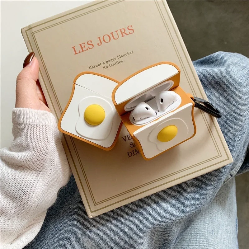 

Cute Toast Egg Bread 3D Cartoon Silicone Case For Airpods Pro Fashion Fried Egg Earphone Charging Box Cover For Airpods 1/2