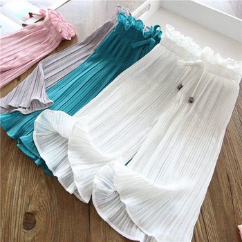 

Girls Pants New Design Girls Chiffon Pants Girls Summer Casual Solid Color Waist Bandwidth Loose Wide Leg Pants For Children