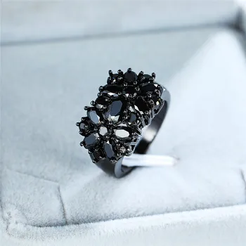 

TF-219 Unique Fashion Female Black Oval Stone Ring Vintage Big Wedding Rings For Women Promise Love Engagement Ring
