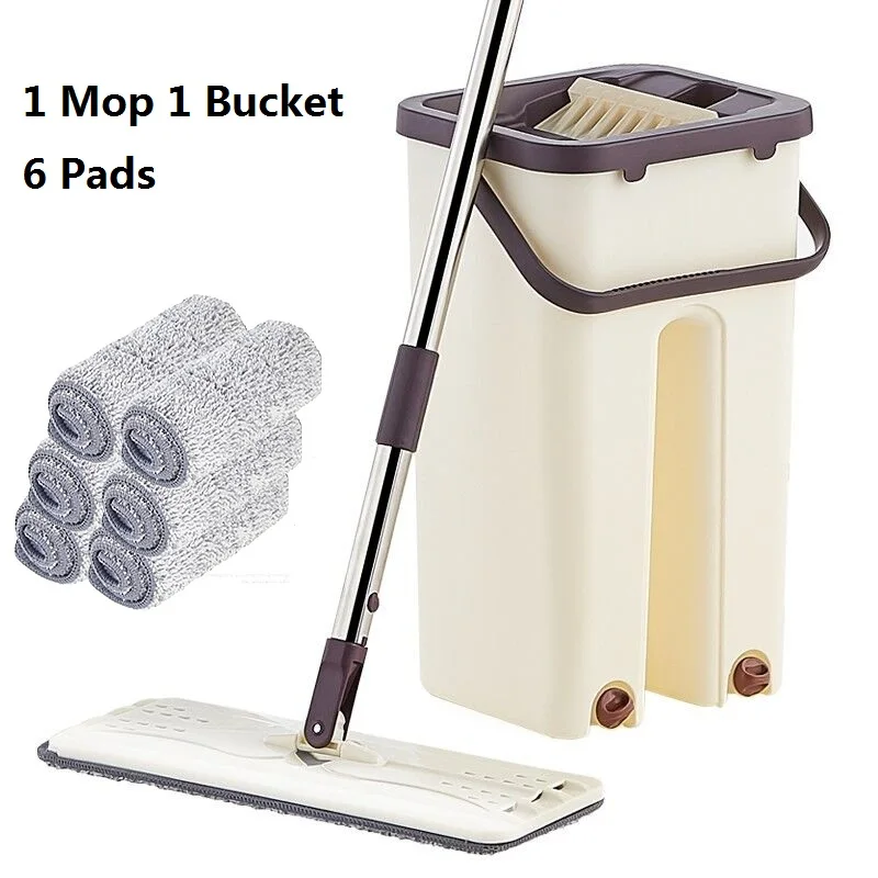 D 1 Mop 6 Pads Плоская выдавливаемая швабра и ведро, без ручного отжима, Швабра для уборки пола, влажная или сухая, волшебное автоматическое отжимание, самоочистка, ленивая Швабра - Цвет: D 1 Mop 6 Pads