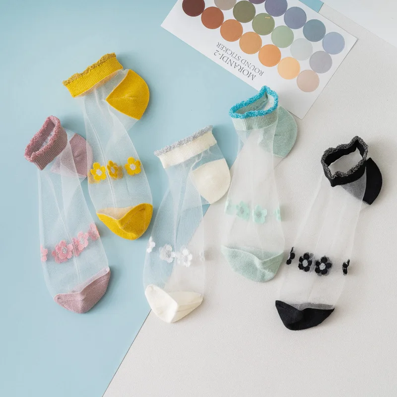 

Summer Sheer Tulle Floral Ankle Socks Women Best Mesh Transparent Girls Cute Black White Sheer Lace Nylon Invisible Socks