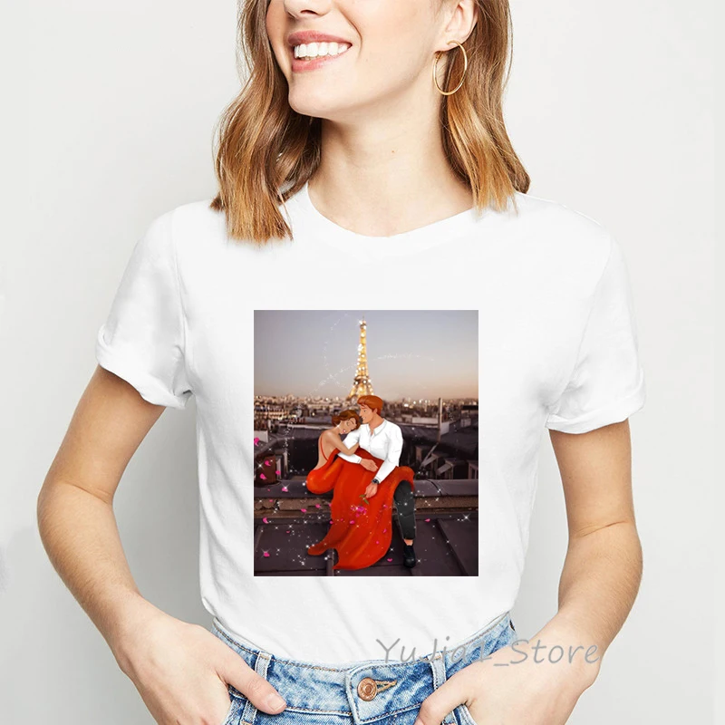 Романтичный Париж стиль vogue футболка для женщин для принца и принцессы любовь печати Футболка Camiseta mujer Харадзюку улззанг рубашка femme