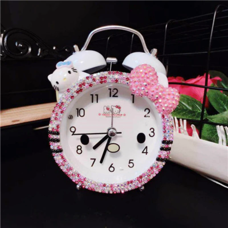 

Fashion alarm clock Cartoon kt Cat Silent Belt reloj led digital clock Bedside Arrangement Student Wake up Metal Ring Clock