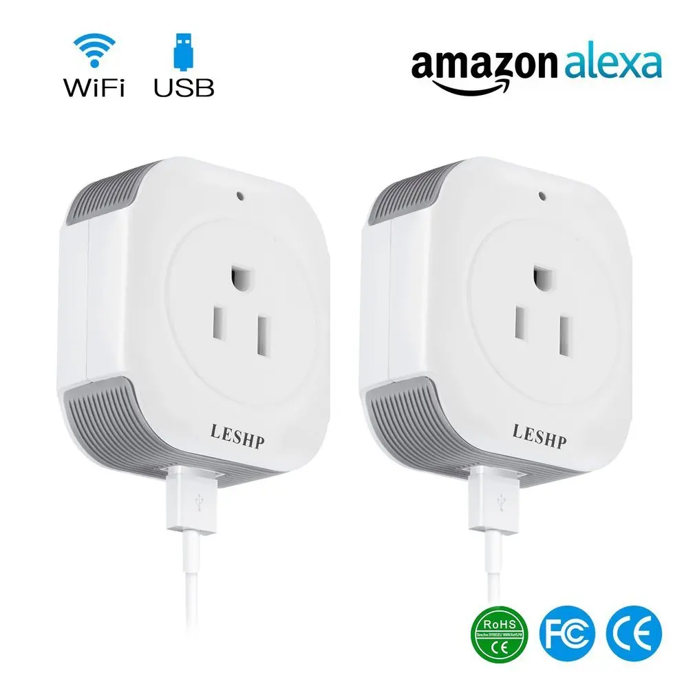 LESHP 2 шт./компл. один Порты и разъёмы Беспроводной мини розетка Smart Plug с USB Выход умная розетка Wi-Fi 100-240 в, штепсельная вилка стандарта США прочный