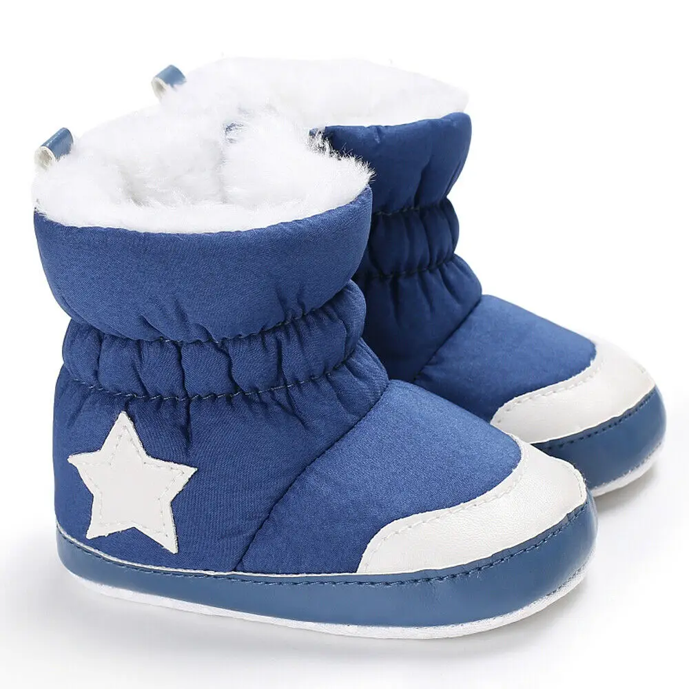 Мягкие ботиночки для маленьких мальчиков и девочек от 0 до 18 месяцев; зимние ботинки; Теплая Обувь для новорожденных - Цвет: Синий