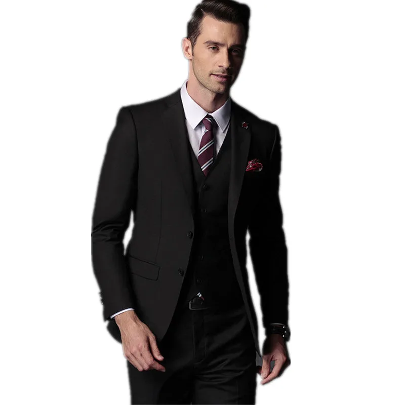 

Popular Black Mens Suit Tuxedo Businessman Groom Wedding Party Prom Suits Custom