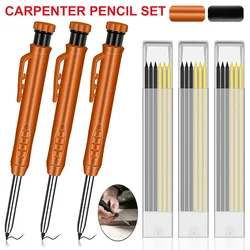 Crayons de menuisier solides avec 18 pièces de recharge, outil de marquage, travail du bois, trous profonds, crayons mécaniques, outil de marquage, 3 pièces 