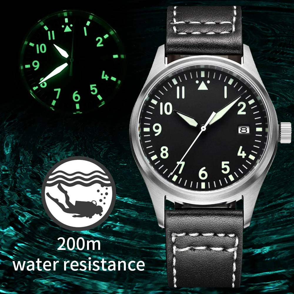 $95.04 Japan Nh35 Pilot Watch Automatic Mechanical Diver Watch Super Luminous Men Watches Sapphire