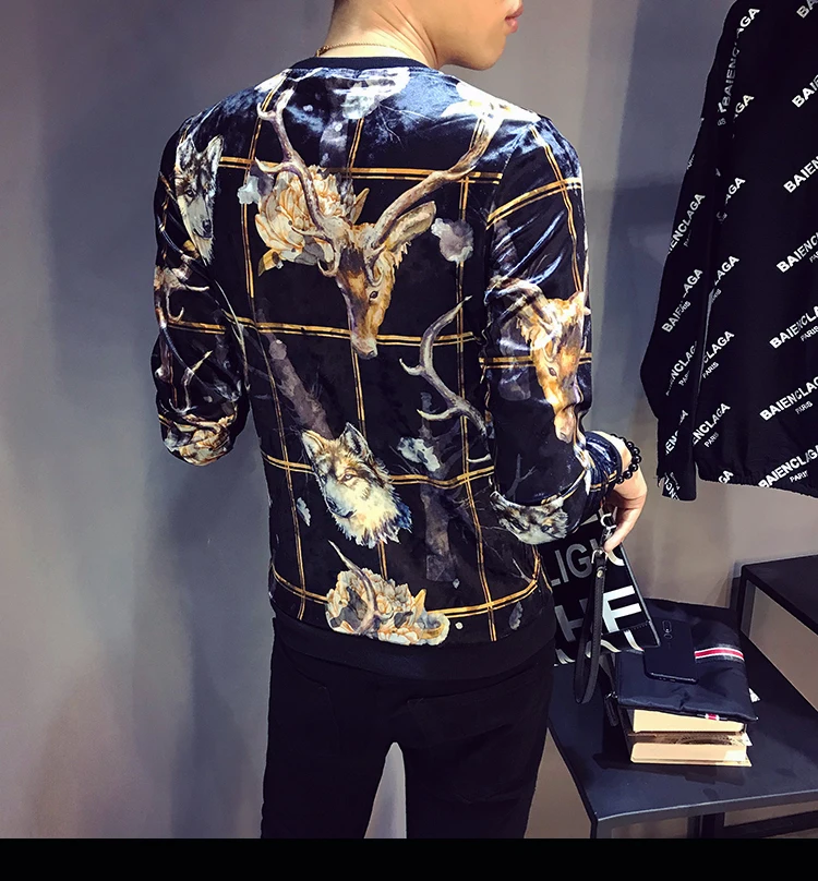 Дизайнерская футболка с принтом Homme Club Outfit, Мужская облегающая бархатная футболка с длинным рукавом и круглым вырезом, осень, роскошная мужская Велюровая футболка