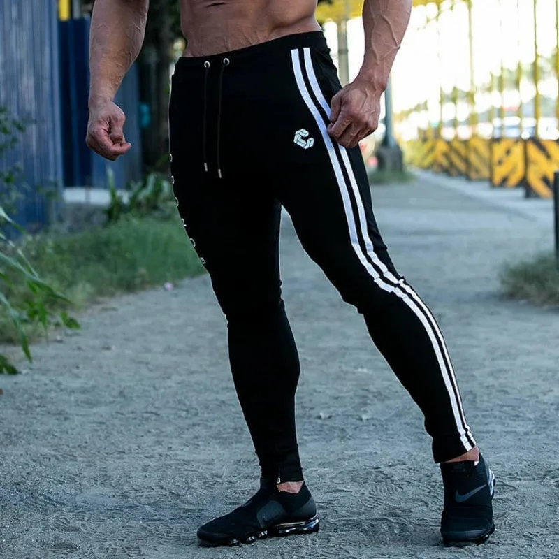 Осенние мужские повседневные штаны для бега полосатые спортивные узкие брюки обтягивающие брюки спортивные для спортзала атлетики упражнения для брюк мужские