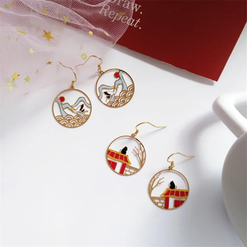 2019 серьги в китайском классическом стиле Taoist Crane Классическая архитектура