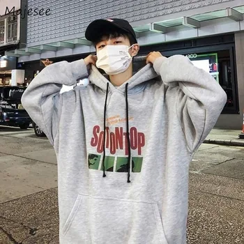 

Hoodies Men Plus Size 3XL Loose Printed Thickening Velvet High Quality Hooded All-match Daily Streetwear Mens Top Chic Ulzzang