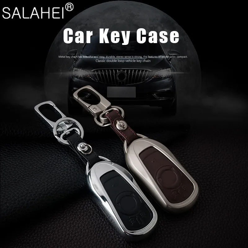 Zinc Alloy Leather Car Flip Key Fob Case Cover Holder Chain For GM Buick Chevy 